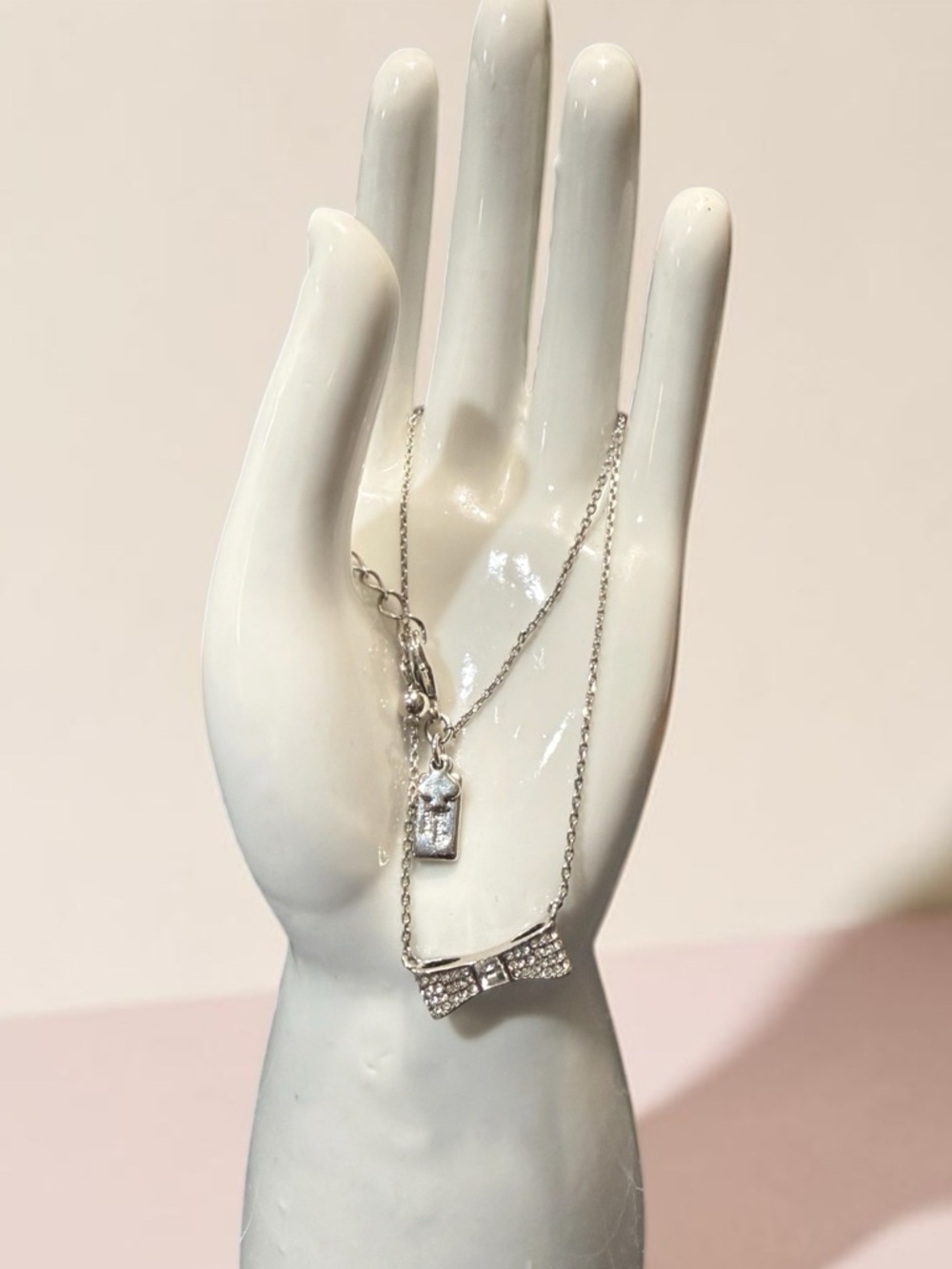 Kate Spade Ready Set Bow Pavé Mini Pendant Necklace, Silvertone